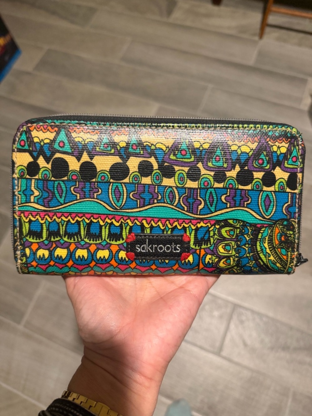 Sakroots Multicolor Zip Wallet in Yellow, Teal & Purple